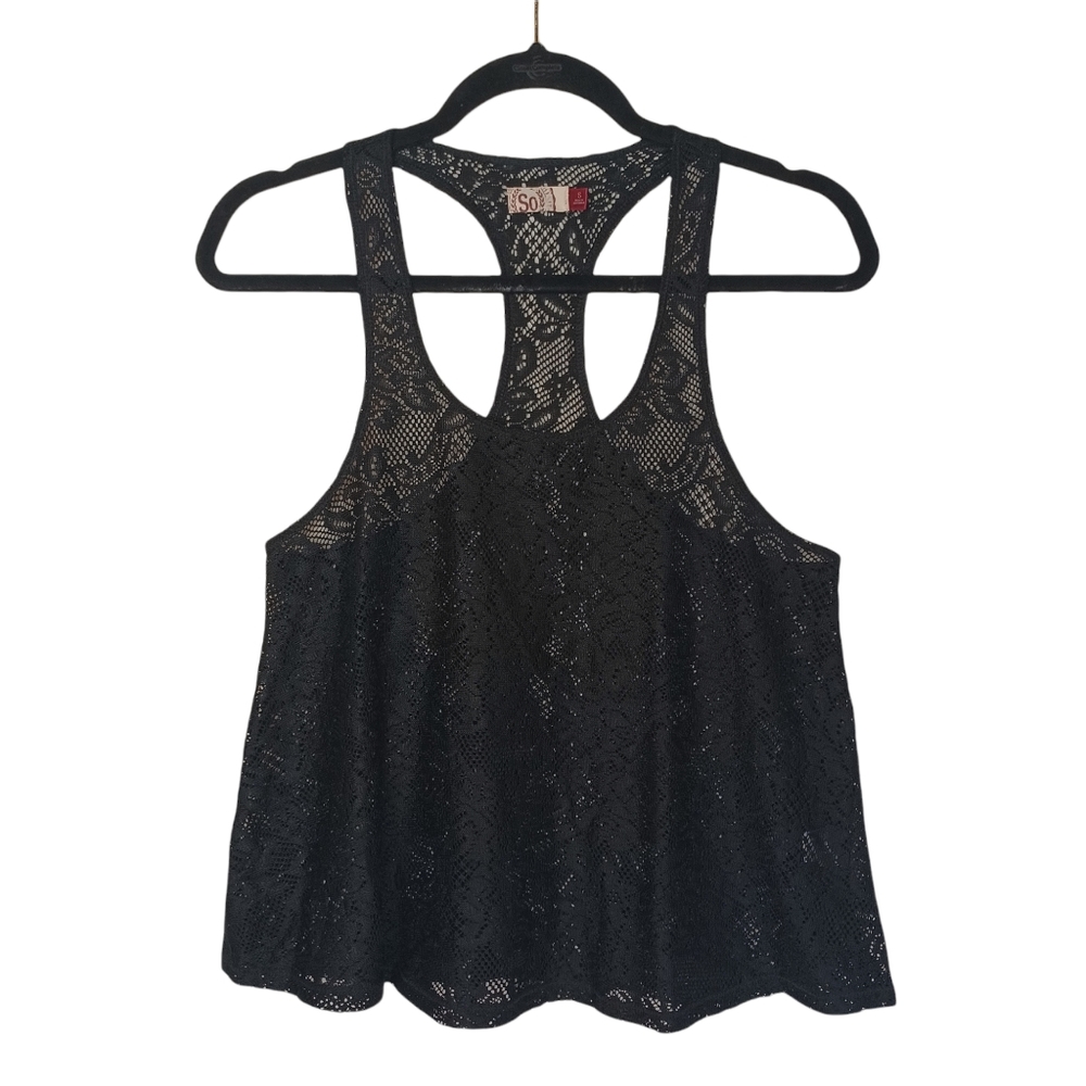 SO Racerback Black Lace Sleeveless Flowy Top Small